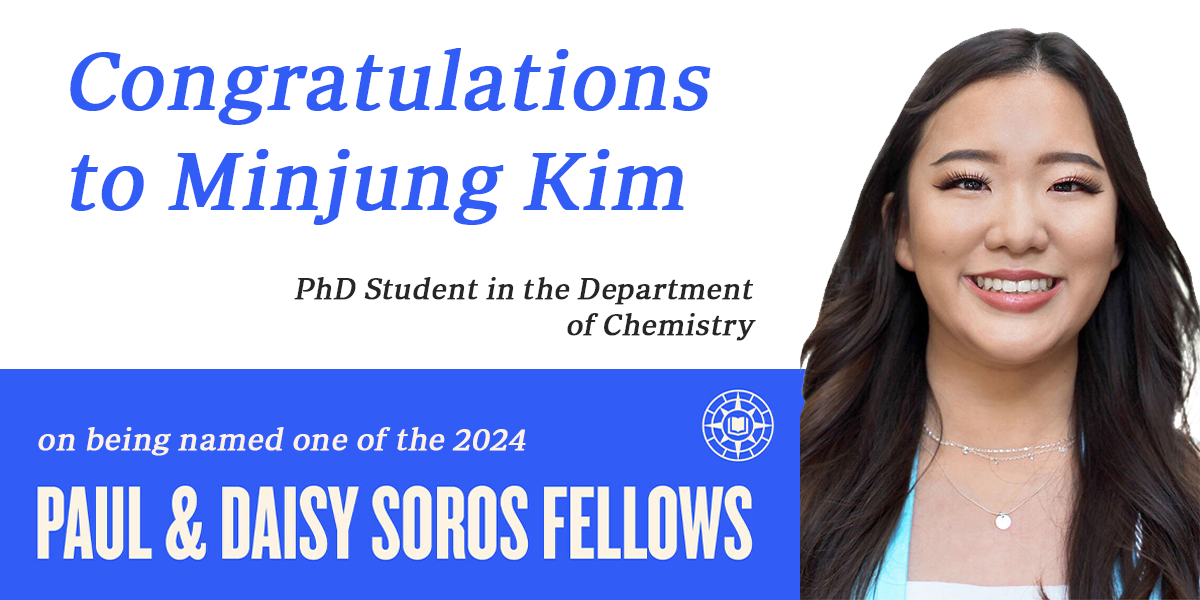 Congratulations to Minjung Kim, PhD student in the Department of Chemistry, on being named one of the 2024 Paul & Daisy Soros Fellow